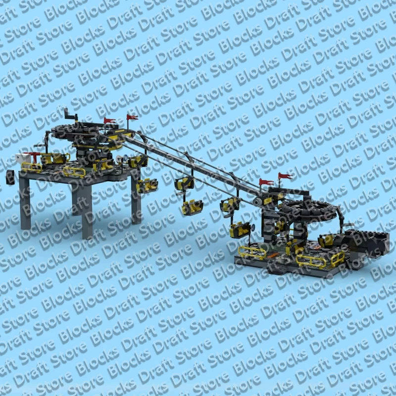City Street View Model MOC Building Bricks Circulating Cable Chair Lift Modular Technology Gifts Holiday Assemble Toys QWERT