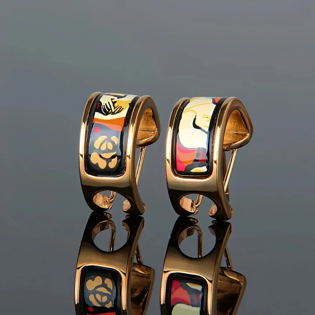 New Cloisonne Charms Stud Earrings for Women Enamel  Dreamland Gilded Ear Clip Fine Choice Jewelry Lover's Gift Wholesale