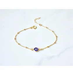 Simple Design Turkish Evil Eye Charm Bracelet for Women Boho Lucky Gold Color Copper Chain Adjustable Bracelet Summer Jewelry