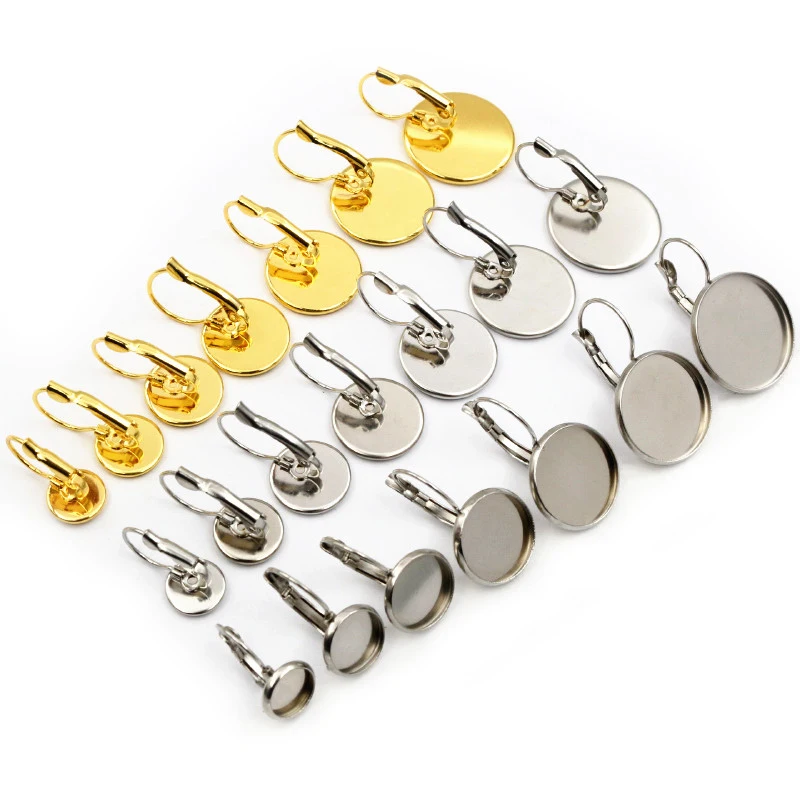  6-25mm Stainless Steel French Lever Cabochon Earring Setting Blank Earring Base Cameo Tray For Jewelry Making Supplies