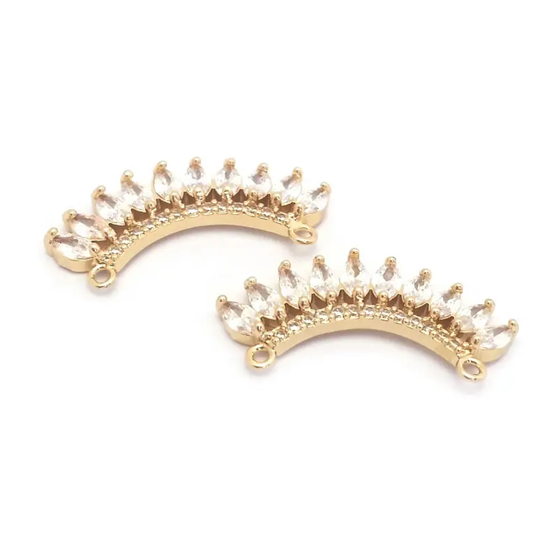 High Quality 18K Gold Color Brass and Zircon 2 Holes Curve Connect Charms Pendants Jewelry Making Findings Accessories