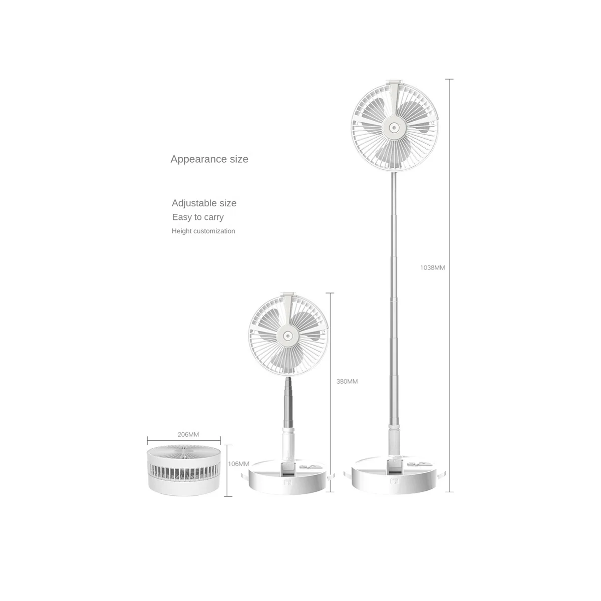 Draagbare Opvouwbare Intrekbare Vloer Met Een Laag Geluidsniveau 7200Mah-Spuitventilator Buiten Oplaadbare Zomerventilator Slaapkamerbureaukoeling-B