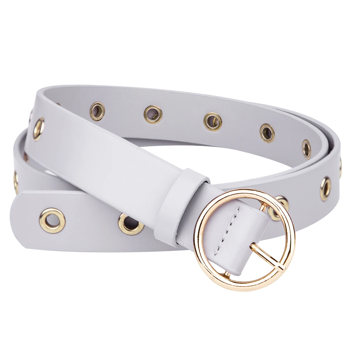 Casual Grommet PU Leather Belt For Women Adjustable Dresses Jeans Belts With O-Ring Buckle