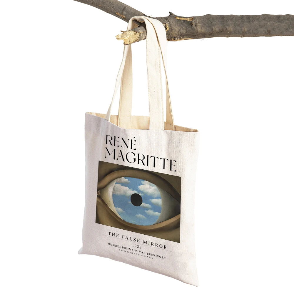 Magritte The Lovers Eye Pigeon Surrealism Lady Shopping Bag Supermarket Travel Tote Handbag Casual Canvas Women Shopper Bags