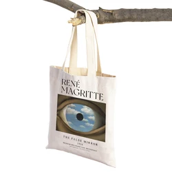 Magritte The Lovers Eye Pigeon Surrealism Lady Shopping Bag Supermarket Travel Tote Handbag Casual Canvas Women Shopper Bags