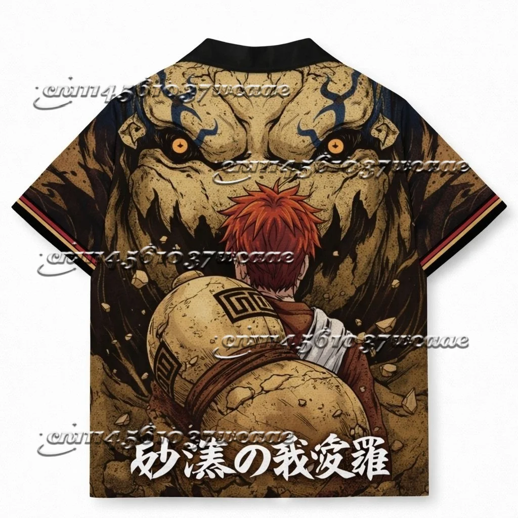 Naruto Anime  Jersey Fan T Shirt Gaara One-Tailed Beast Full Character Japanese Text Print Sport Uniform for All FamilyMatching
