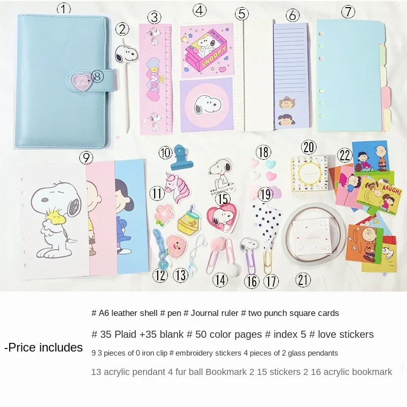 Snoopy Kawaii Bling Blossoms A6 Loose Leaf Diary Notebook Set Journal Note Book Agenda Bullet Planner 70 Sheet Cartoon Cute Book