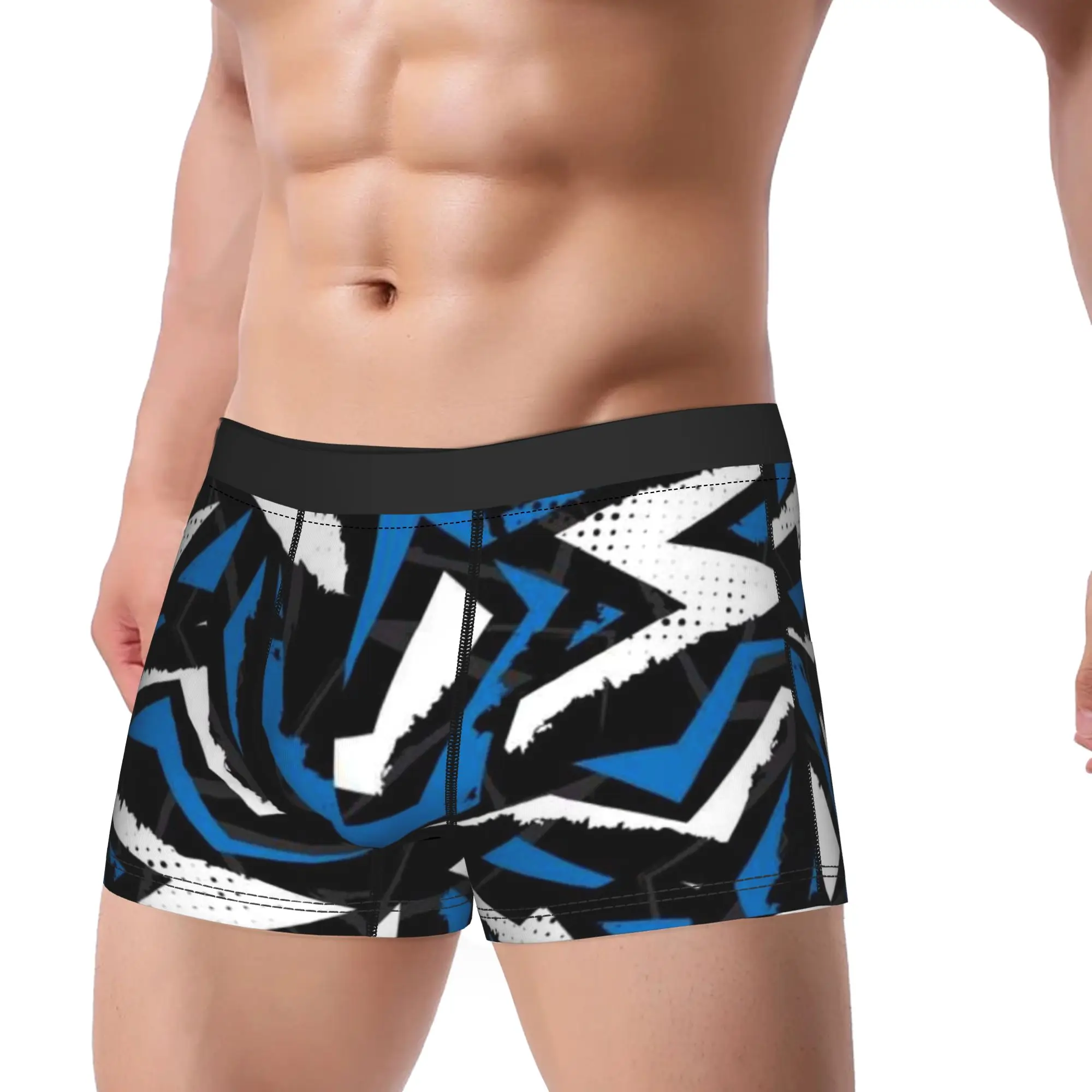 Blue Black White Geometric Abstract Pattern  Underpants Homme Panties Male Underwear Print Shorts Boxer Briefs