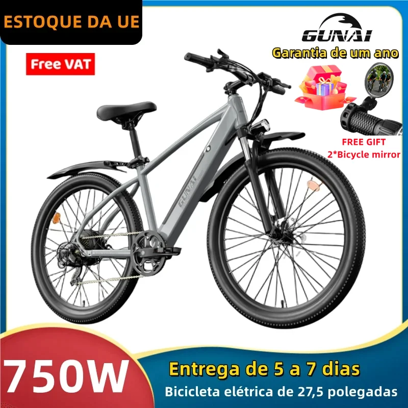 Electric Motorcycle Bicycle,EU Stock GUNAI 750W 27.5Inch Off-road Tire Adult Mountain Bike 70KM 35KM/H Max speed 48V10Ah Battery