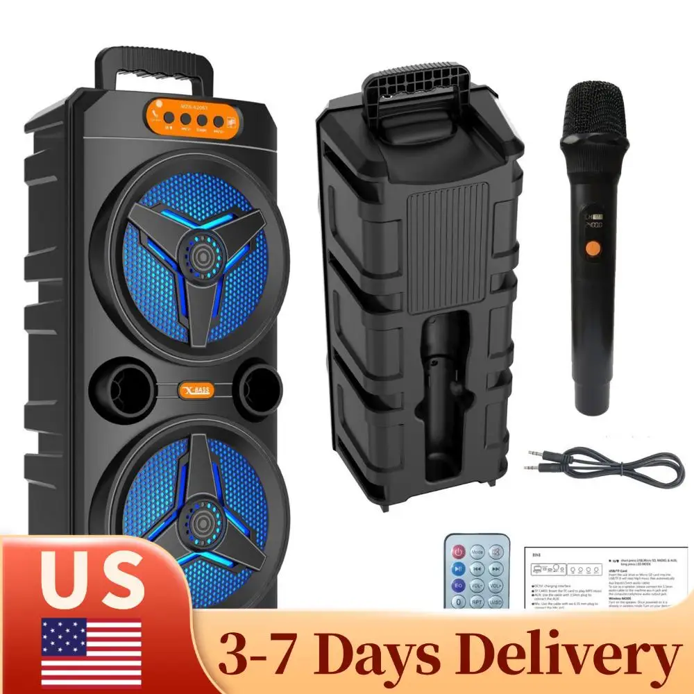 

Портативная Bluetooth-колонка с беспроводным микрофоном, поддержкой TWS/AUX/USB/TF-карт/FM-радио для вечеринок, отдыха на природе, кемпинга и использования на заднем дворе.