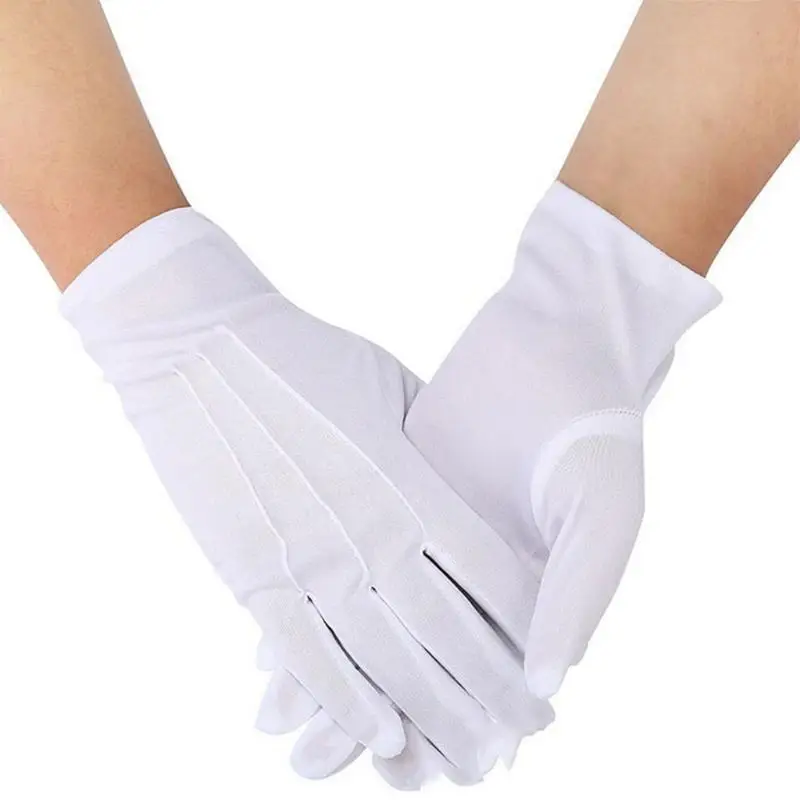 1 par guantes LICRA blanco y negro para adultos, guantes formales para disfraz policía, protector esmoquin, uniforme inspección joyería Mit