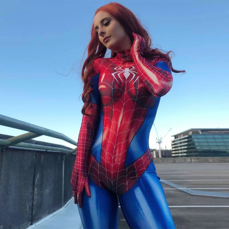 Film Wonder Spiderman Cosplay Kostuum Vrouwen Superheld Spin Gif Cos Jumpsuits Sexy Bodysuit Halloween Carnaval Party Outfits