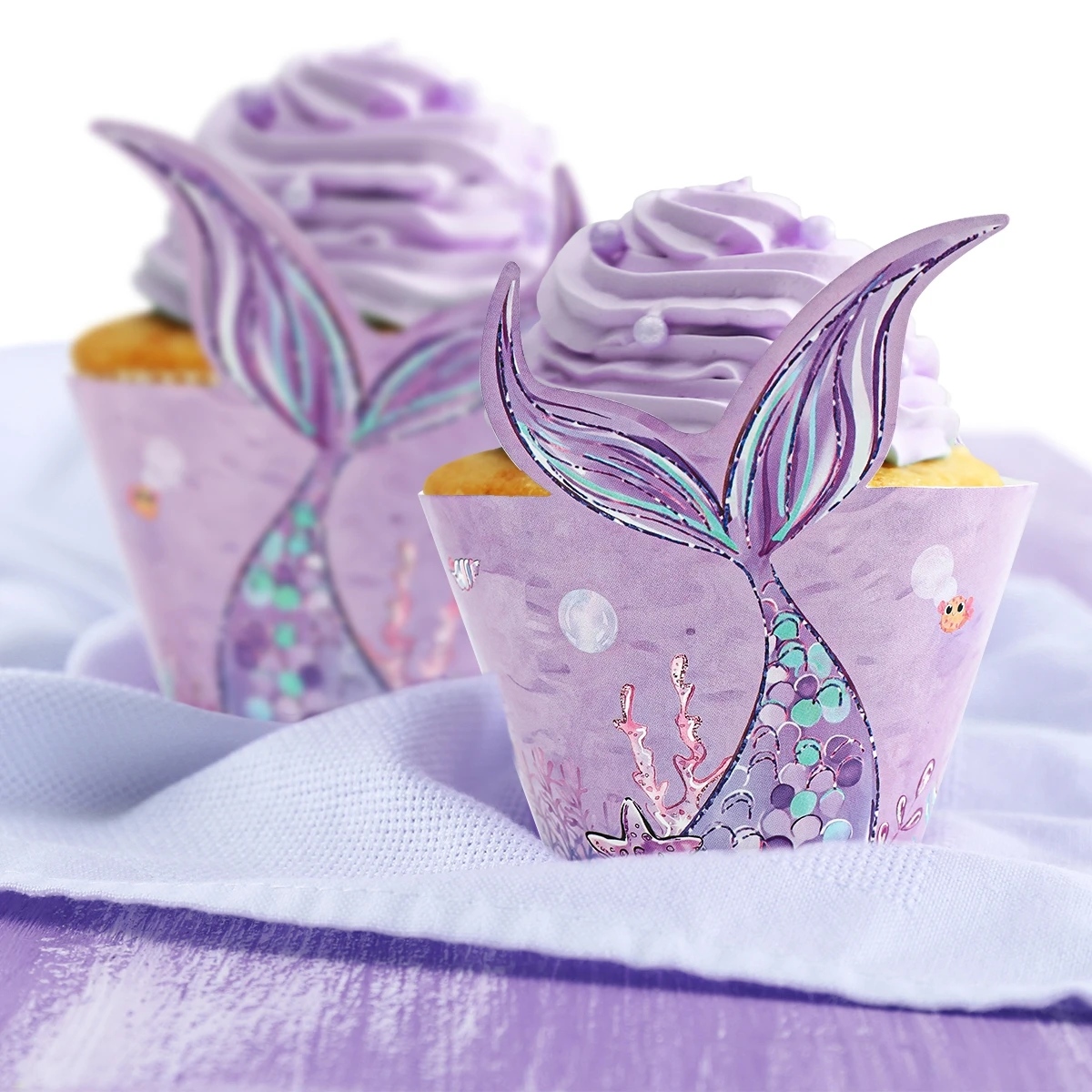 6Pcs Mermaid Cake Paper Rim Mermaid Theme Cake Cup Baby Shower Kids 1st Birthday Party Decoration Favors Gift Party Cake Decor