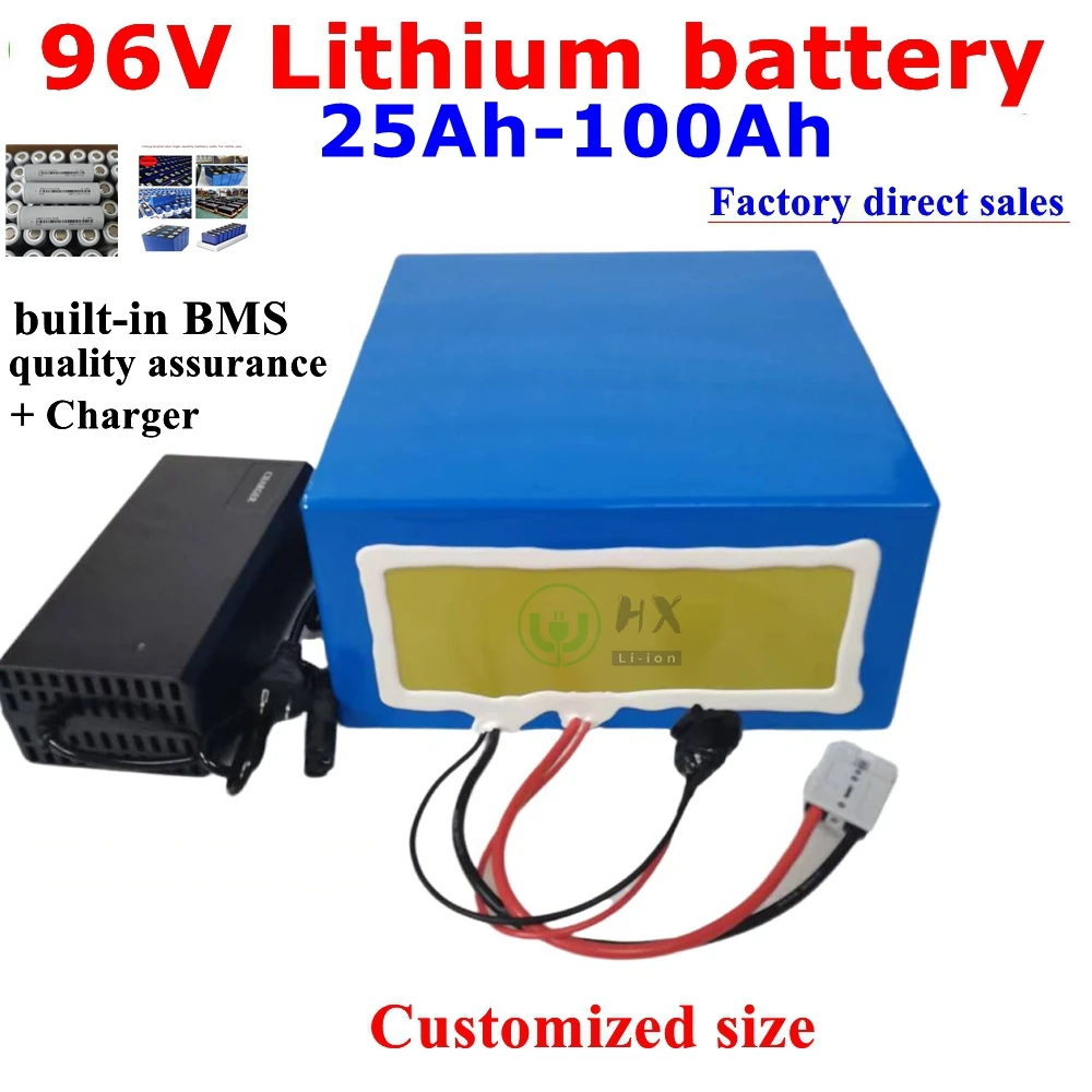 

LL -Batterie lithium-ion 96V, 50Ah, 80Ah, 100Ah, 30Ah, 40Ah, Bluetooth, BMS, 5000W, pour moteur, robot, scooter, moto, AGV + cha