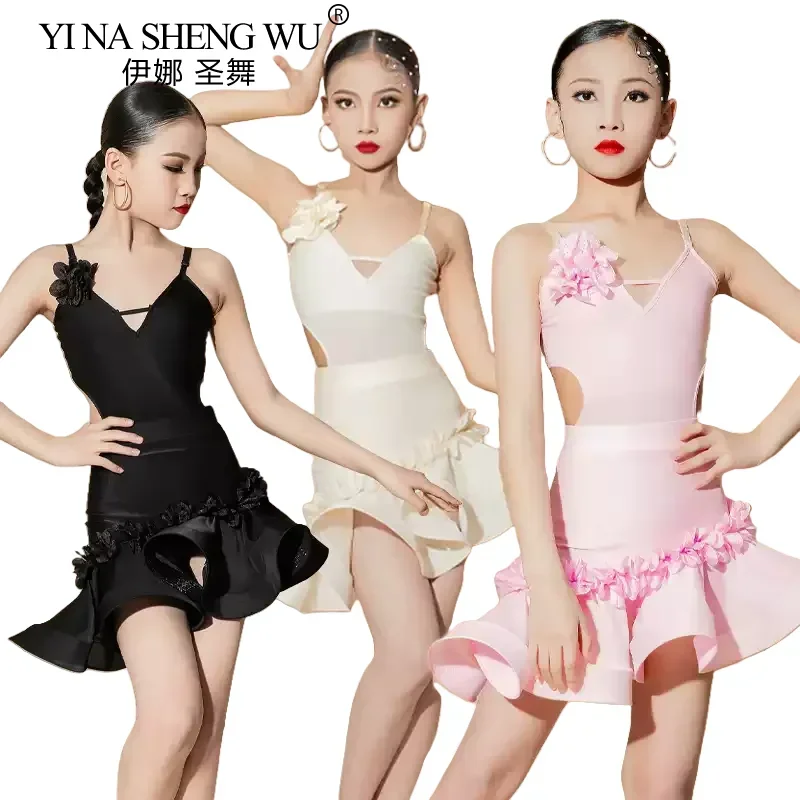 الأحمر تشا تشا رومبا تانجو أزياء مسرحية الرقص الفتيات الاطفال فستان الرقص اللاتينية أداء دعوى للأطفال Dancewear