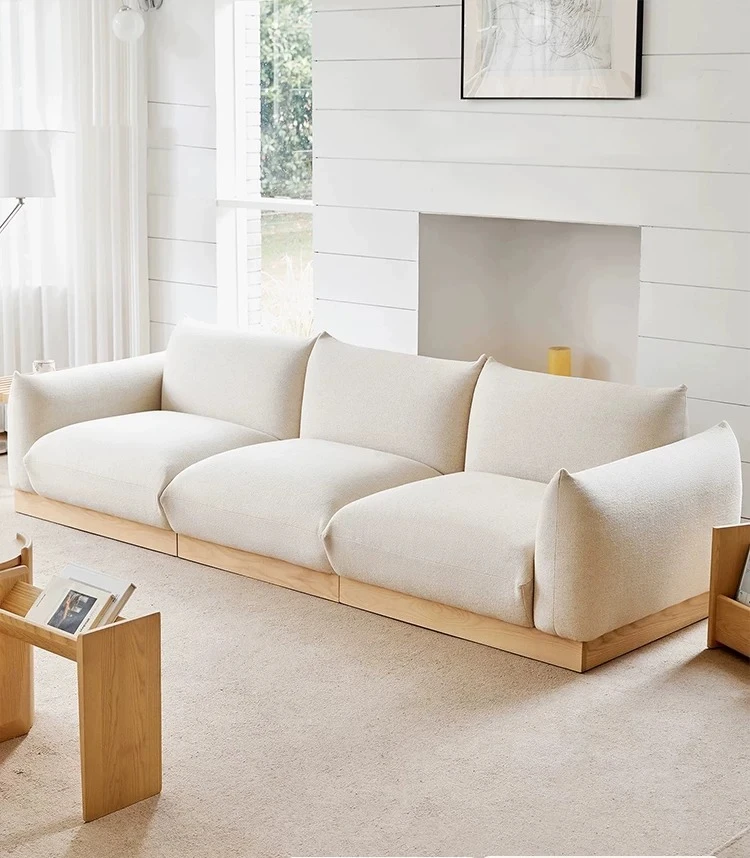 DSA home sofa solid wood sofa living room fabric double log wind three simple furniture