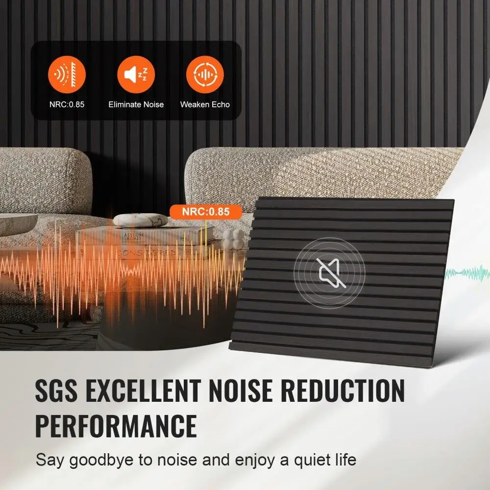 木製スラット音響パネル、モダンな壁の装飾、ブラックオーク、23.6x47.2インチ