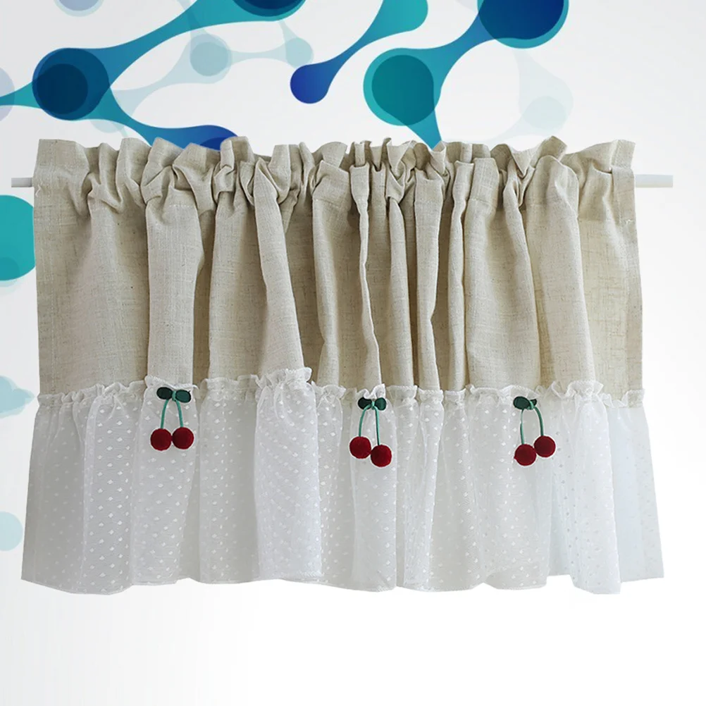 

1Pcs Cotton Curtain 150x45cm White Short Rural Style Cherry Decor Idyllic Romantic Atmosphere Gift Choice