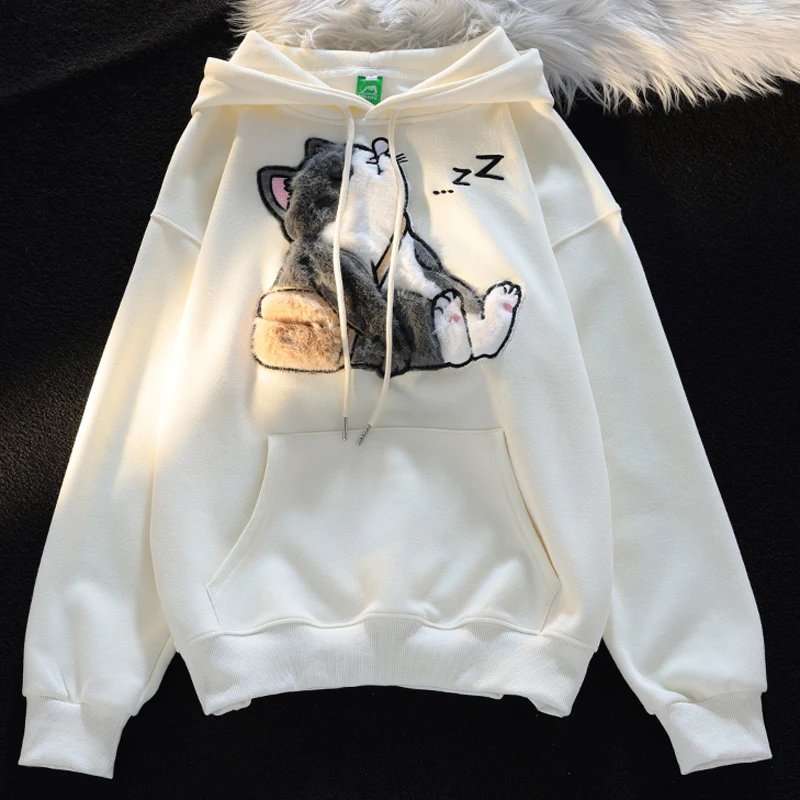 Niedliche kawaii Katze Hoodies Frauen neue Herbst dünne Frauen Pullover interessantes Design Kapuze Sweatshirt Frau y2k Streetwear