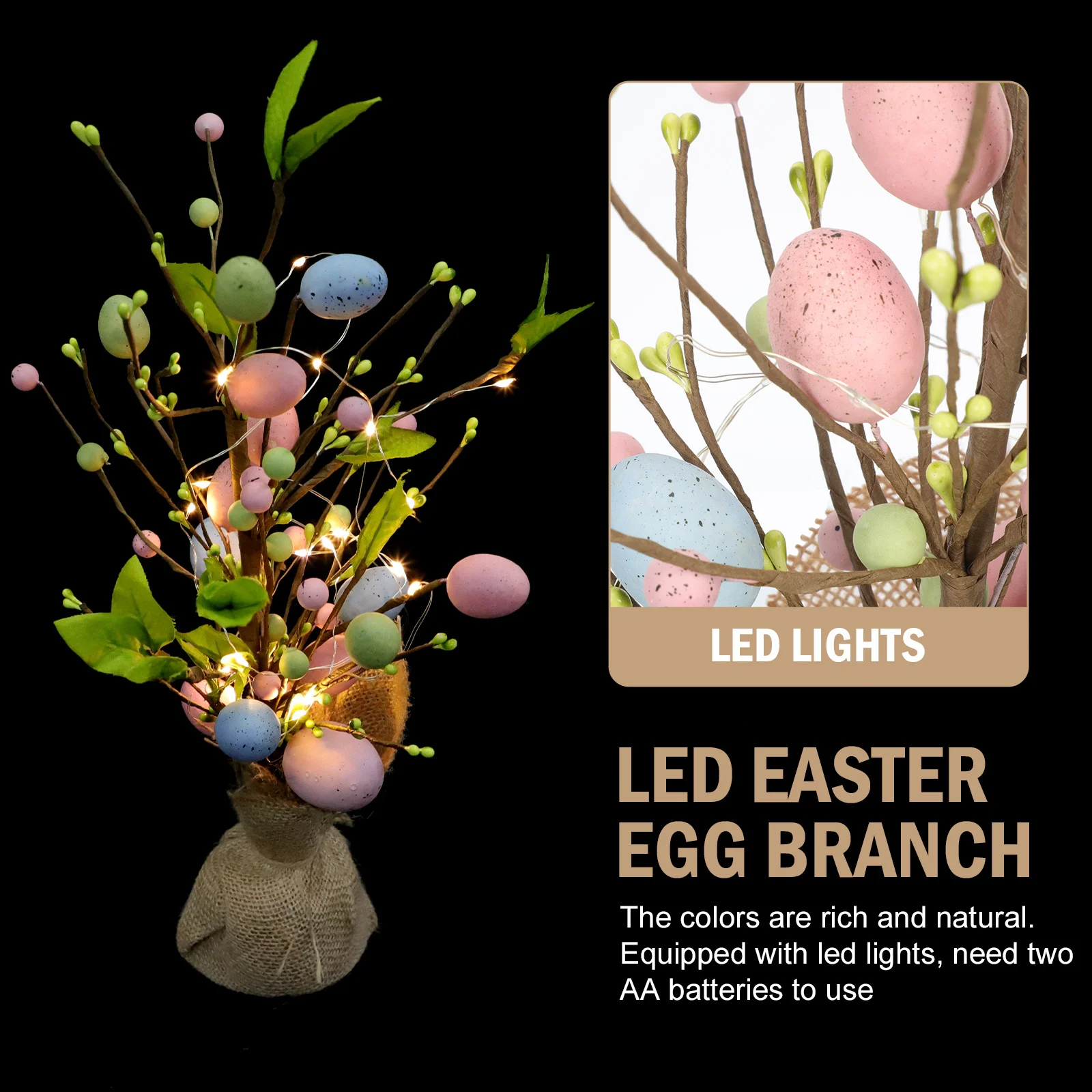 

LED Easter Egg Branch Artificial Tree Ornament Glowing Easter Party Decoration Luminous Egg Tree Branch Decor Party Props