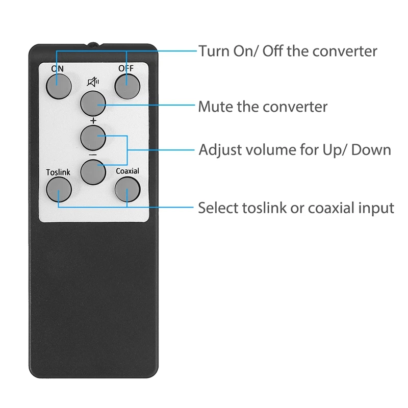 DT23 Digital to Analog Audio Converter DAC with IR Remote Volume Control Coaxial Optical Toslink to RCA 3.5mm