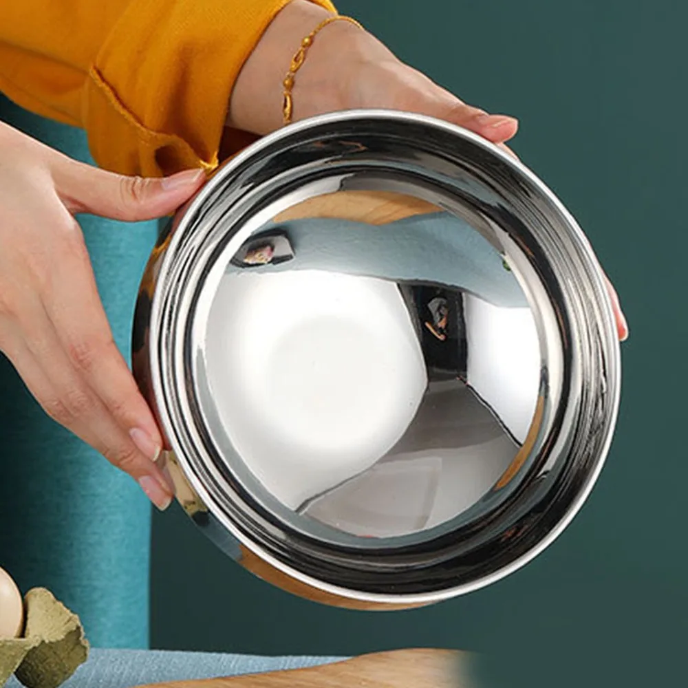 2Pcs Rustless Steel Metal Bowl Smooth Polished Practical Food Bowl Round Bowl Stackable Structure Dining Bowl Canteen