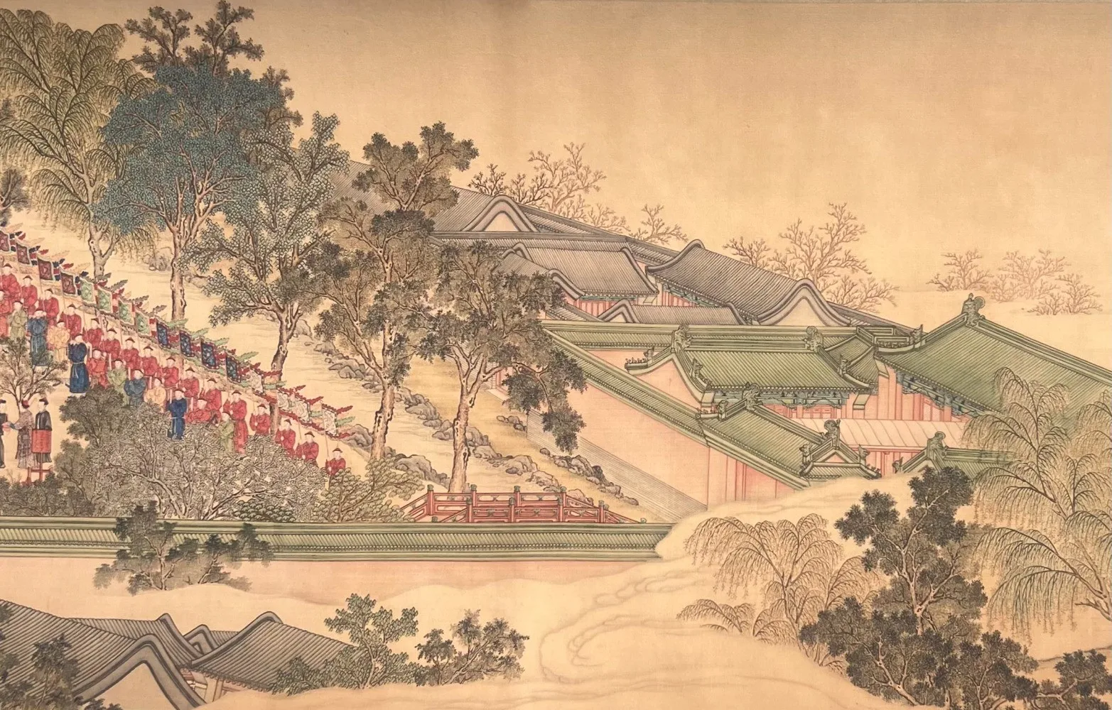 Old Chinese Lang Shining - Cai Sangtu painting Small and long scroll