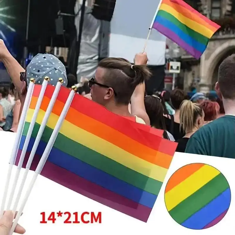 قوس قزح اليد يلوحون العلم مثليه مثلي الجنس ثنائي الجنس المتحولين جنسيا LGBT فخر العلم 14x21 سنتيمتر فخر شهر الملونة العلم ديكور المنزل
