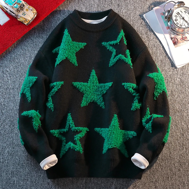 เสื้อสเวตเตอร์ถักแบรนด์คุณภาพสูงลายดาวหลากสี แฟชั่นสตรีทเทรนด์ปี 2025 สำหรับฤดูใบไม้ร่วงและฤดูหนาว สวมใส่สบายๆ ในชีวิตประจำวัน ให้ความอบอุ่น
