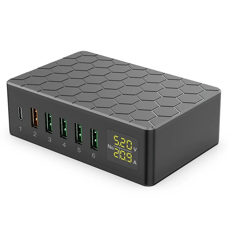 65W QC3.0 High Power PD Charger Digital Display USB Multi-Port Charger Fast Charger Accessories Component 6-Port Charger US Plug