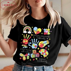 Womenâs Shirts Everyone Communicates Differently Graphic Aesthetic Autism Printing Casual Shirt Tees Fashion Summer T-shirts
