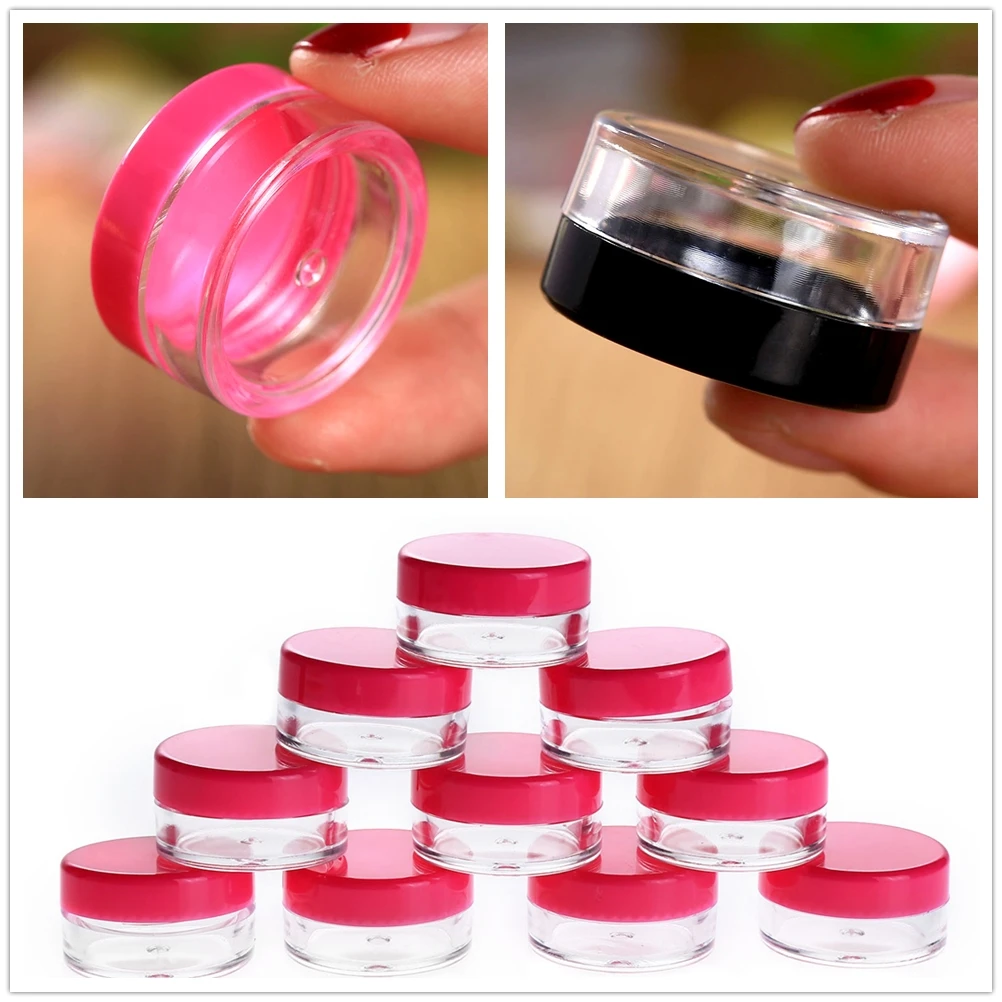 10 pçs 5ml mini cosméticos portátil vazio creme jar pote sombra maquiagem recipiente cosmético garrafa de plástico preto rosa vermelho beleza
