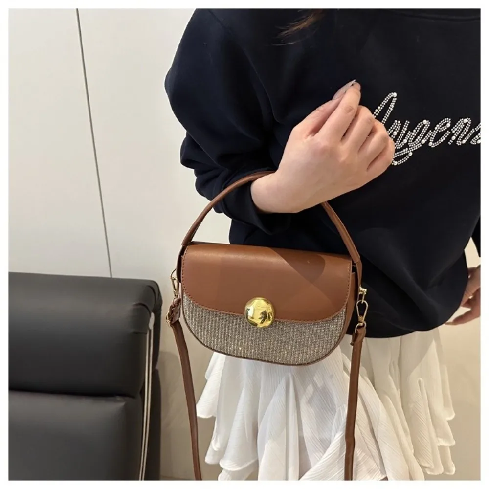 

Elegant Korean Style Sequin Crossbody Bag Half circle Pu Saddle Bag Large Capacity Adjustable Strap Women Shoulder Bag Ladies