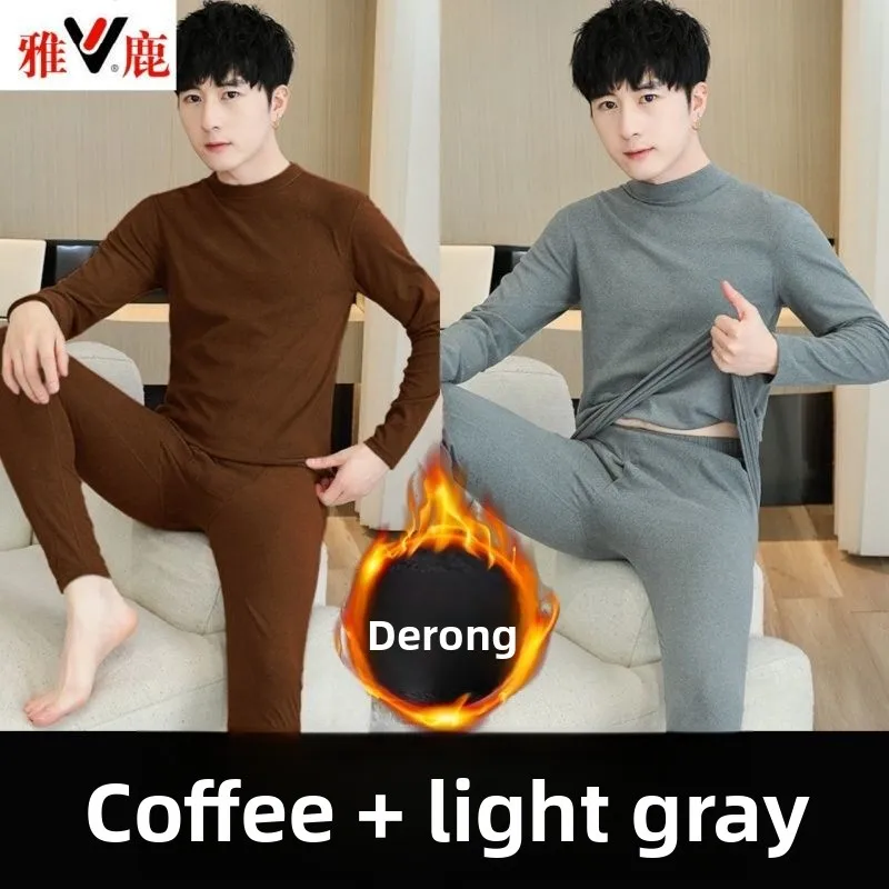 양면 벨벳 보온 내의 남성용 겨울 벨벳 롱 존스 방한 이너웨어 바텀 코튼 울 수트 파자마 세트