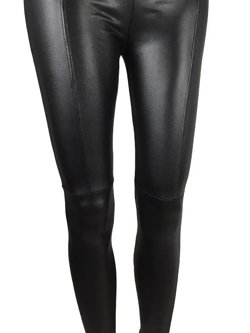 Leggings con apariencia de cuero para mujer, pantalones de capa Base adelgazantes de retazos, pantalones largos, Material sintético, temporada de primavera 2026