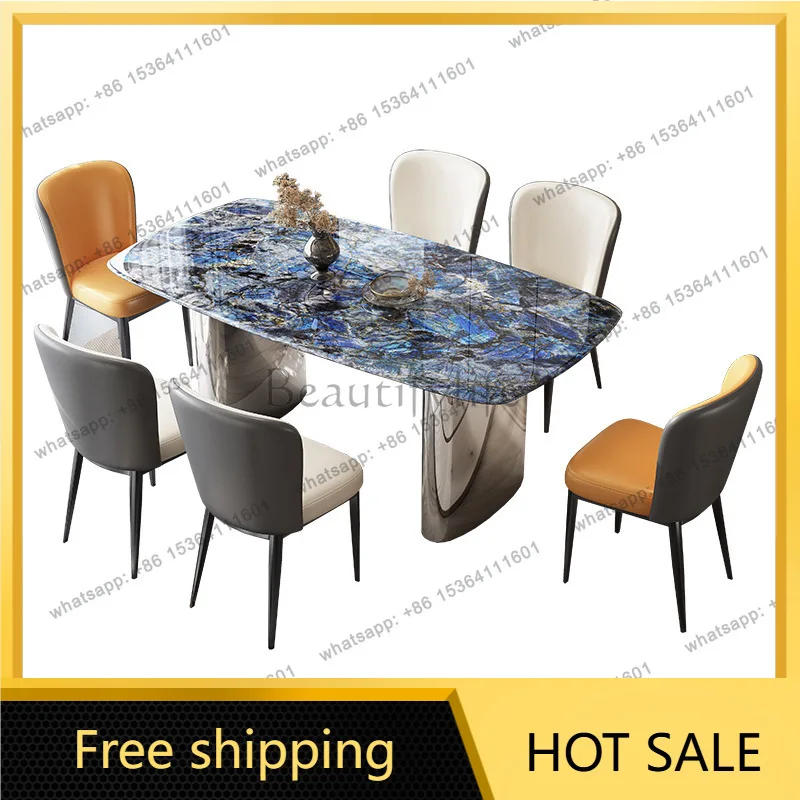 PG light luxury supercrystalline stone dining table and chair combination Italian home modern simple rectangular dining table