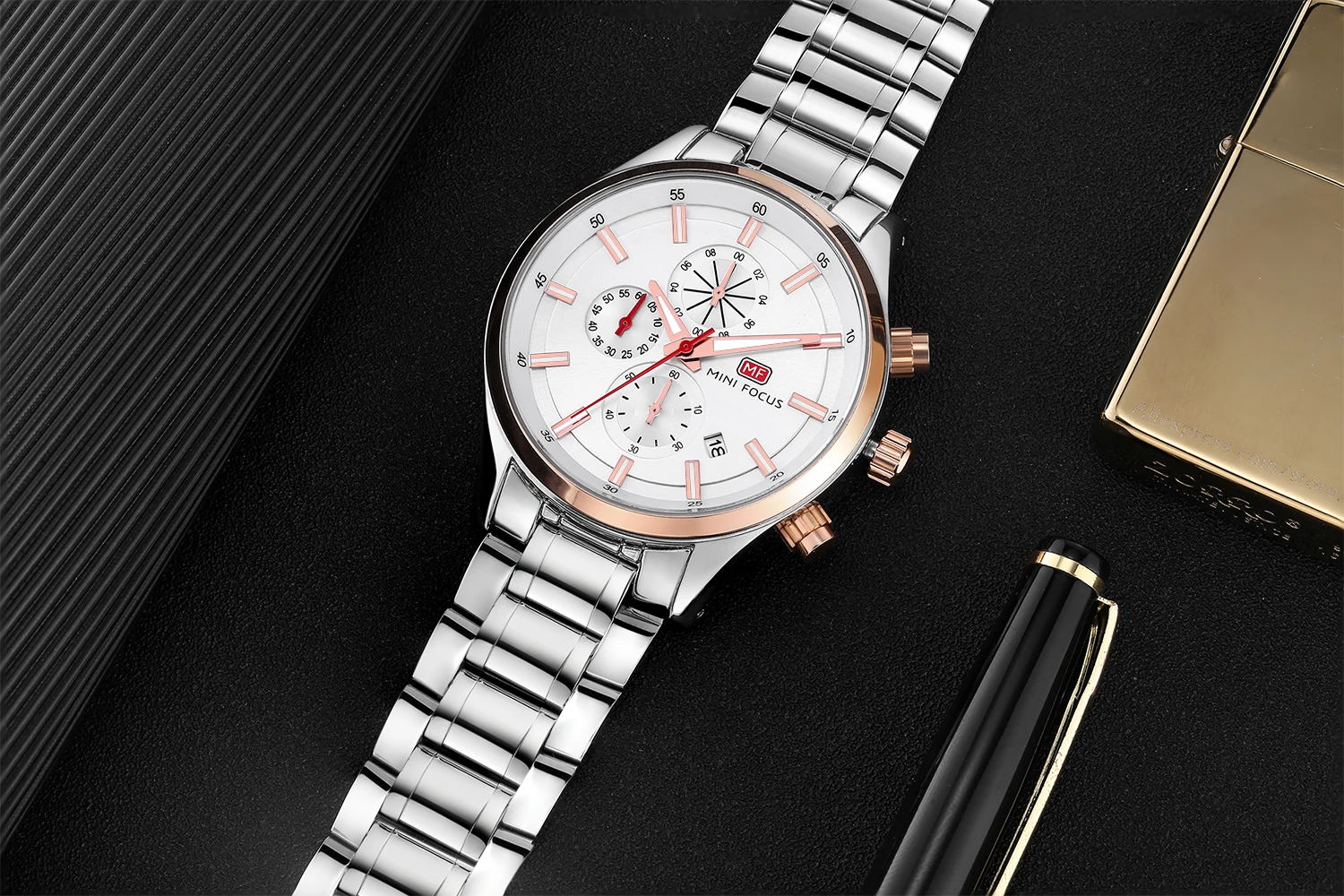 Mini Focus MF0081G Men Quartz Watches Waterproof Luminous Hands Silver Stainless Steel Band Classic Business Watch