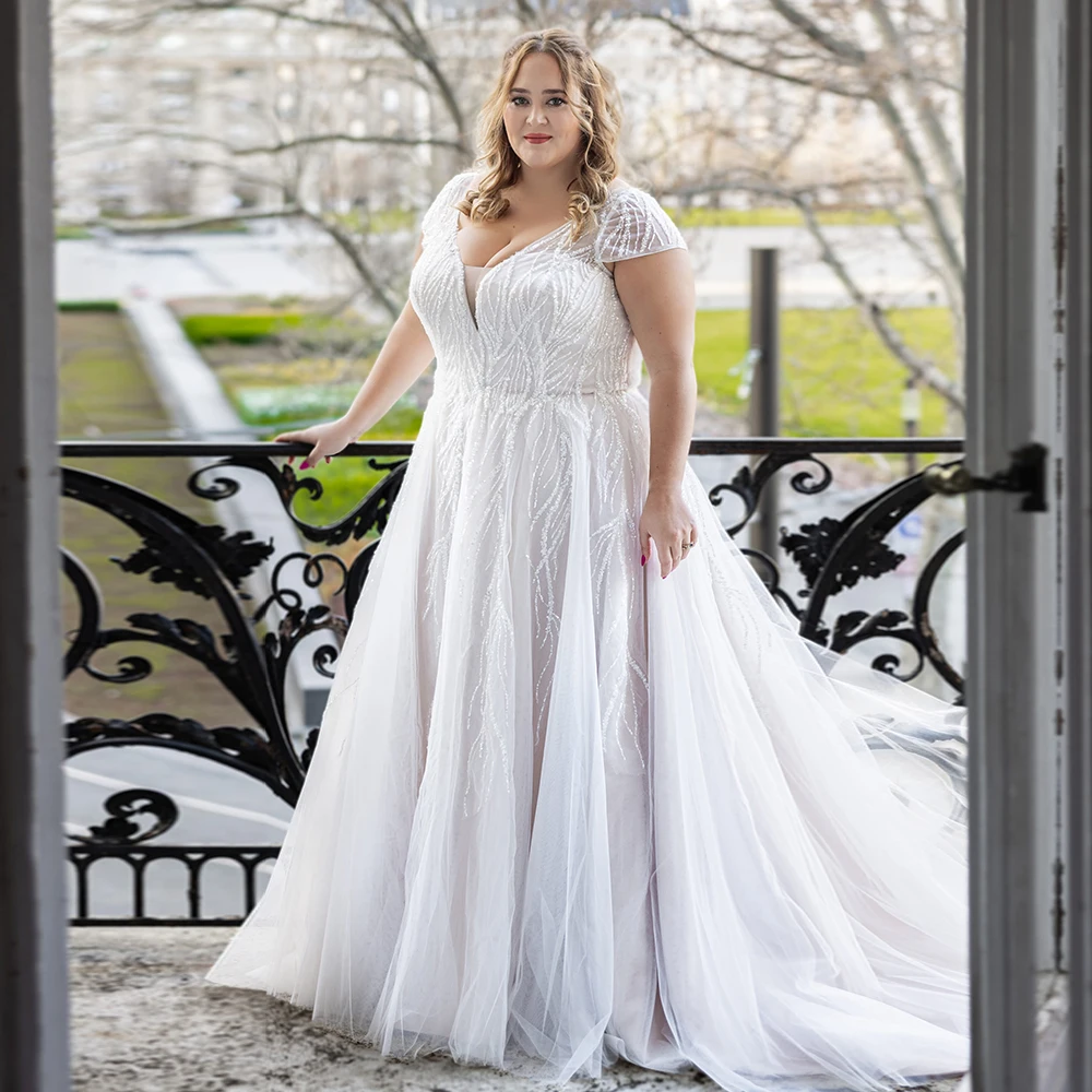 Robes de mariée sans bretelles élégantes pour femmes, grande taille, patients, quoi que ce soit avec perles à paillettes, nouvelle robe éducative d'été, 2024