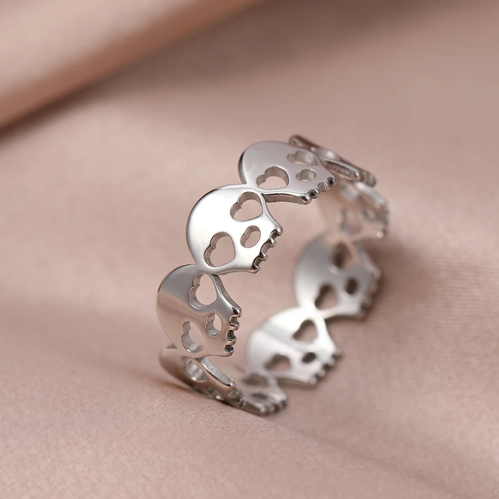 Stainless Steel Ring Gothic Skull Hip Hop Punk Grunge Men Fashion Couple Rings For Women Jewelry Wedding Girls Male Gifts 2022