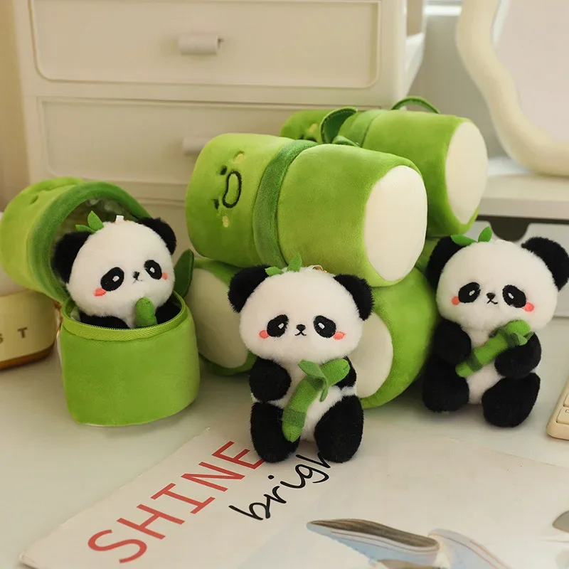 10cm carino tubo di bambù Panda peluche portachiavi Kawaii Panda peluche peluche Super morbido ciondolo regalo di compleanno