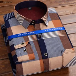 New 2026 Men's Long Sleeve Warm Plaid Shirt Autumn Winter Thick Fleece Casual Oversized Shirt Male Vintage Sweater Men Clothing