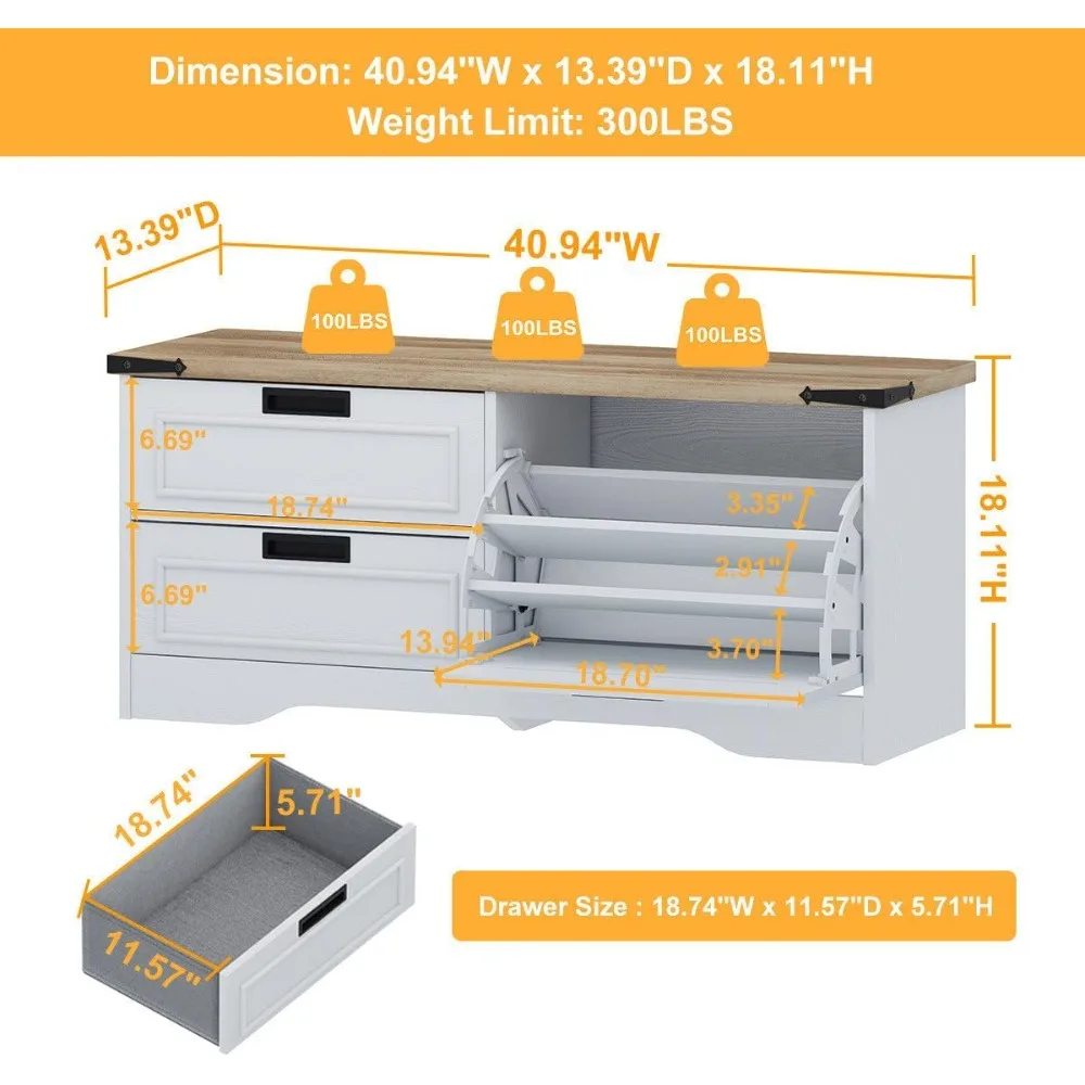 مقعد تخزين الأحذية الخشبي مع درج قلاب للمدخل وغرفة المعيشة والممر بلمسة نهائية من خشب البلوط الريفي