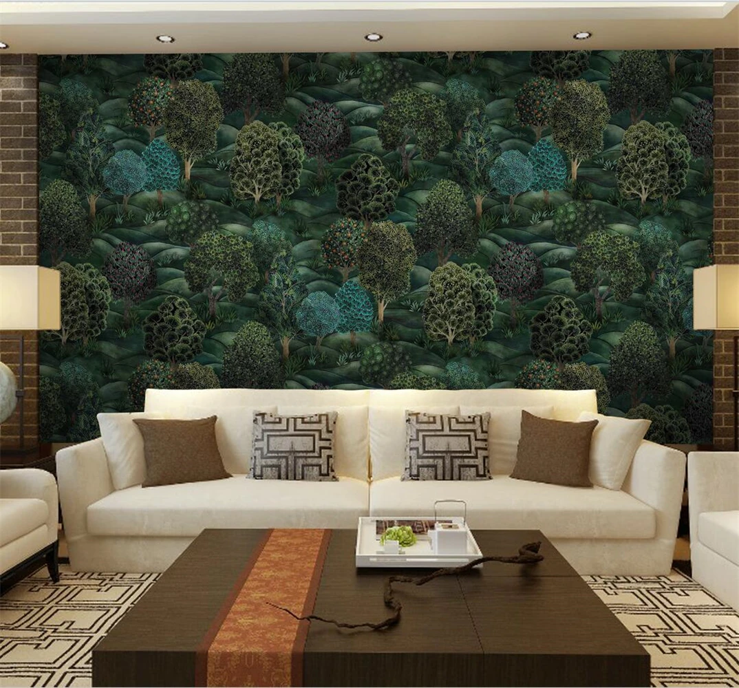 Custom minimalist forest tree murals wallpaper living room TV background pared papel de parede 3D wall paper home decor stickers