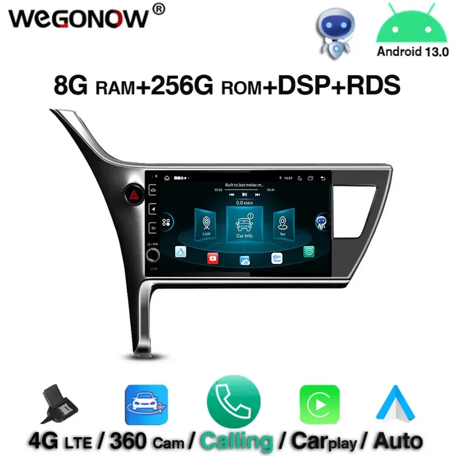 

360 HD DSP IPS Android 13.0 8 ГБ 256 ГБ 8-ядерный автомобильный DVD-плеер Wi-Fi BT5.0 RADIO GPS-карта для Toyota Corolla Innova Crysta 2016-2018