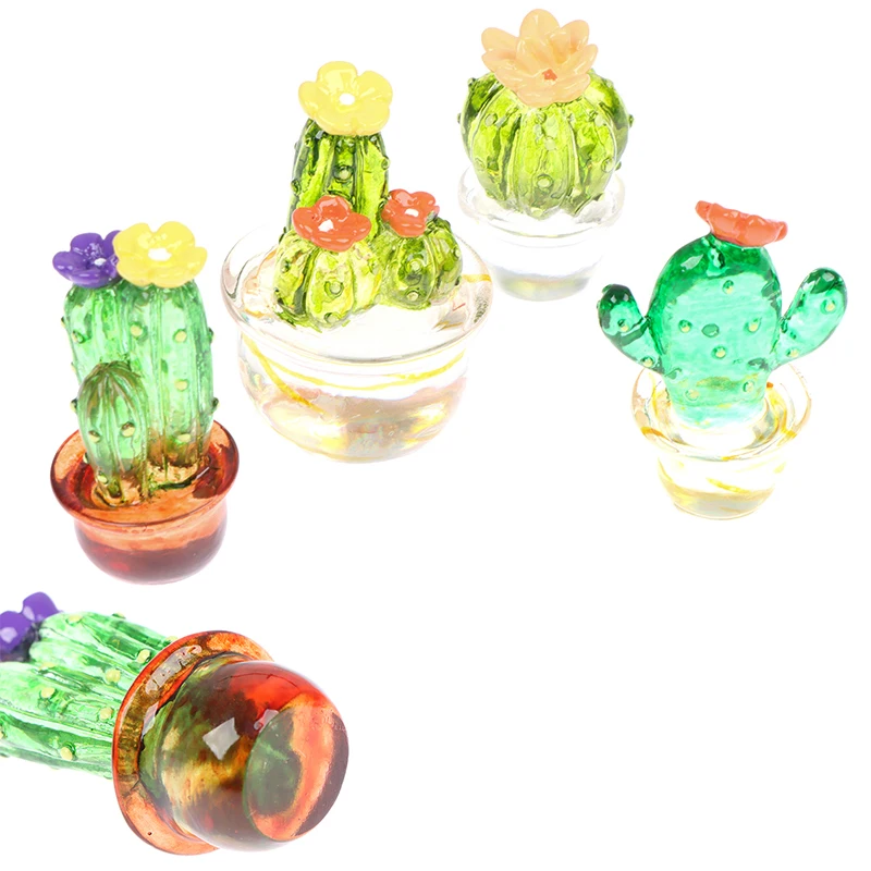 

New Glass Cactus Figurines Ornaments Mini Bonsai Decor Cute Miniature Desktop Craft Dollhouse Accessories