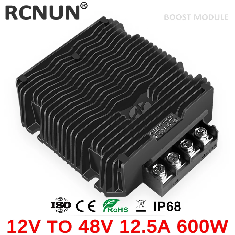 RCNUN 12V to 48V 12.5A 600W Reliable DC DC Converter Step-up Voltage Regulator 12 volt to 48 volt Booster Module for Cars Solar