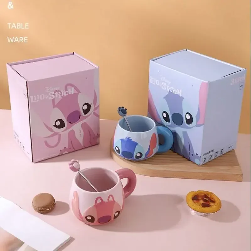 New Stitch Cartoon Cup With Lid Kwaii Milk Mug Home Drinking Cup Mouth Brushing Cup Coffee Cup Cute Children Water Cup Kids Gift