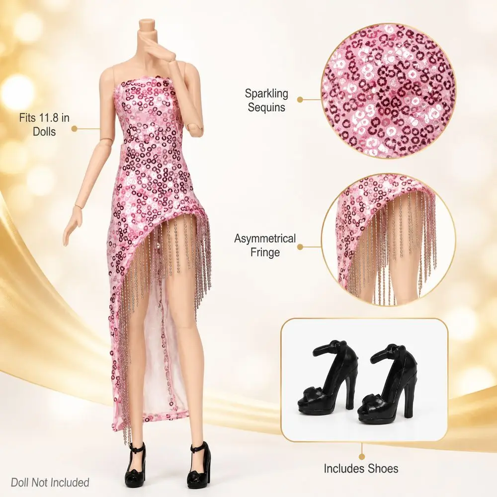 Gifts Fabric Fashion Dress Sequined Strapless Style Evening Gown High Heel Shoes Asymmetrical Hem Clothing Set Role Play