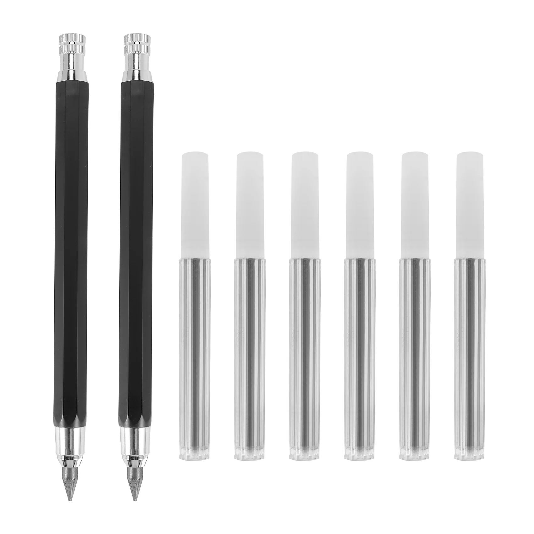 2 Pcs 5.6mm Lead Holder Automatic Mechanical Pencil with Sharpener and Charcoal Lead Refill, 6Pcs Extra Lead Refills