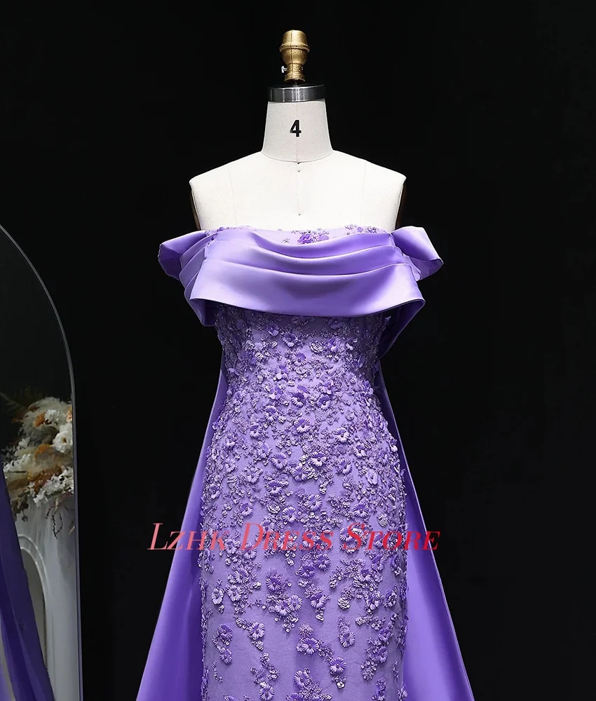 Personalizzato squisito organza dritto al largo della spalla paillettes perline fiori perle abito da sera abiti da ballo di moda